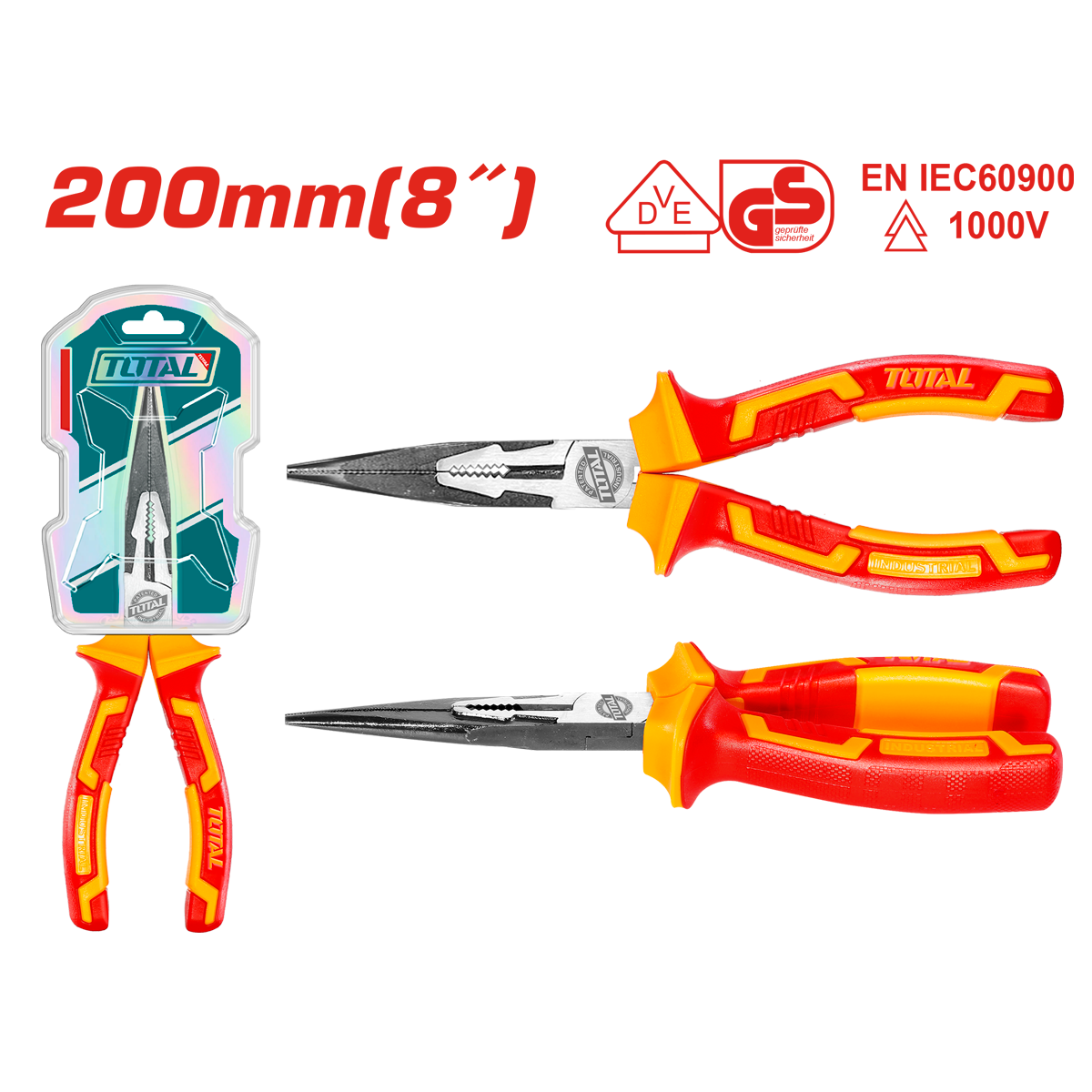 ALICATE PUNTA ELECTRICISTA TOTAL 8" 1000V