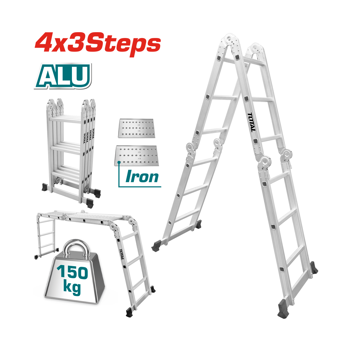 ESCALERA ALUMINIO TOTAL USO MÚLTIPLE 2 PLATAF.