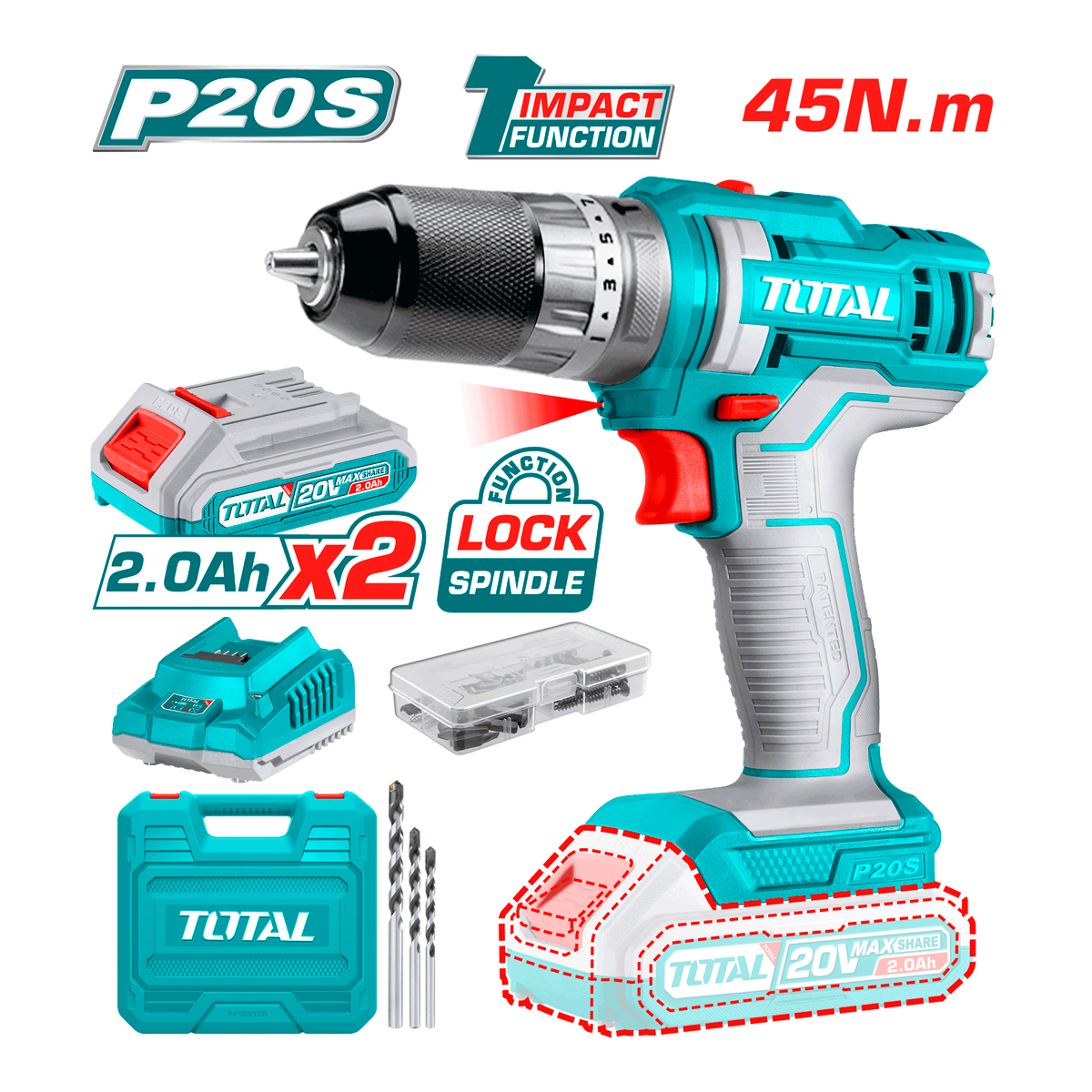 HE/TALADRO TOTAL 20V 3/8 IMPAC C/ESTUCHE