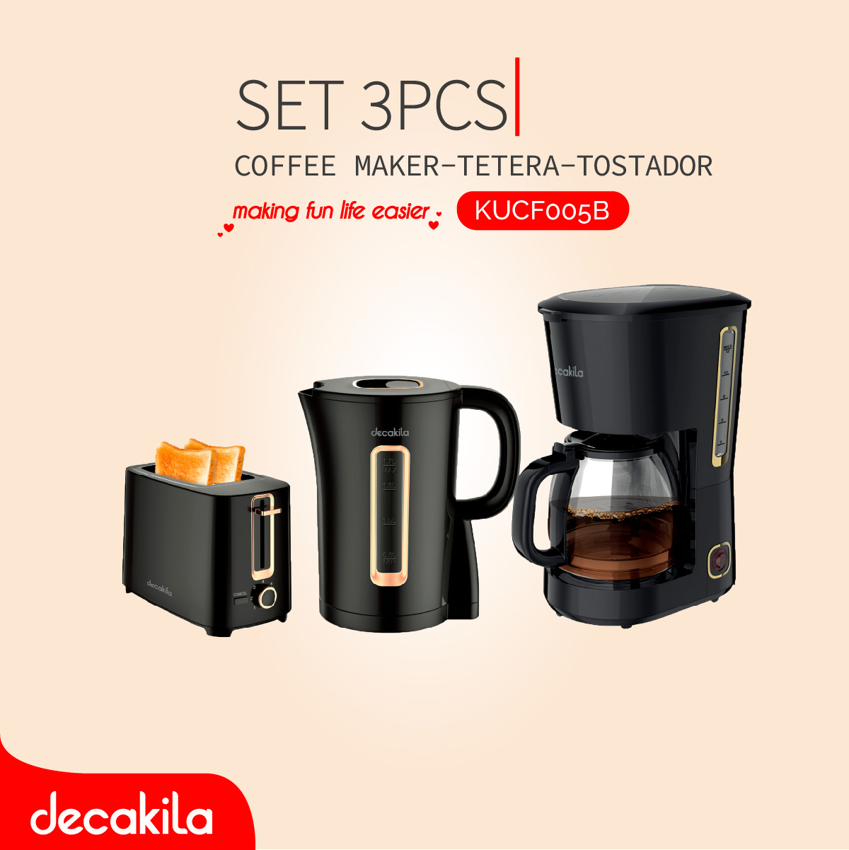 DECAKILA SET 3PCS COFFEE MAKER-TOSTADORA-TETERA