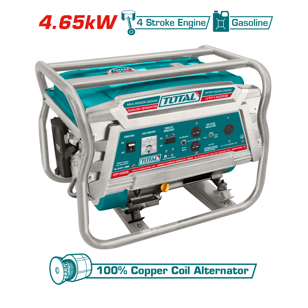PLANTA ELÉCTRICA TOTAL GASOLINA 7HP 110/220 4.65KW
