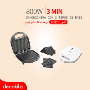 DECAKILA SANDWICHERA 800W CON 3 TIPOS DE BASE