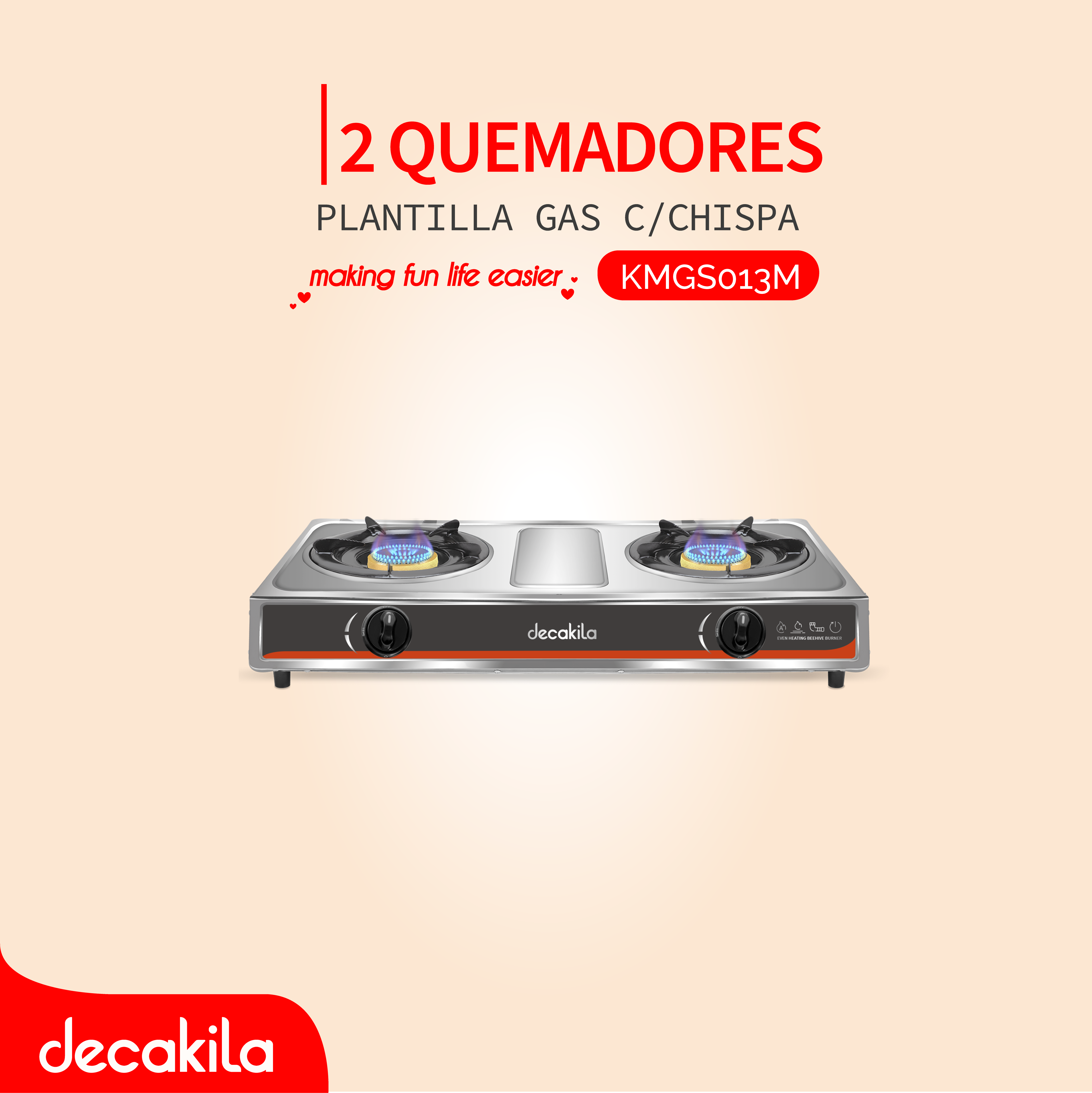 DECAKILA PLANTILLA GAS C/CHISPA 2 QUEMADORES