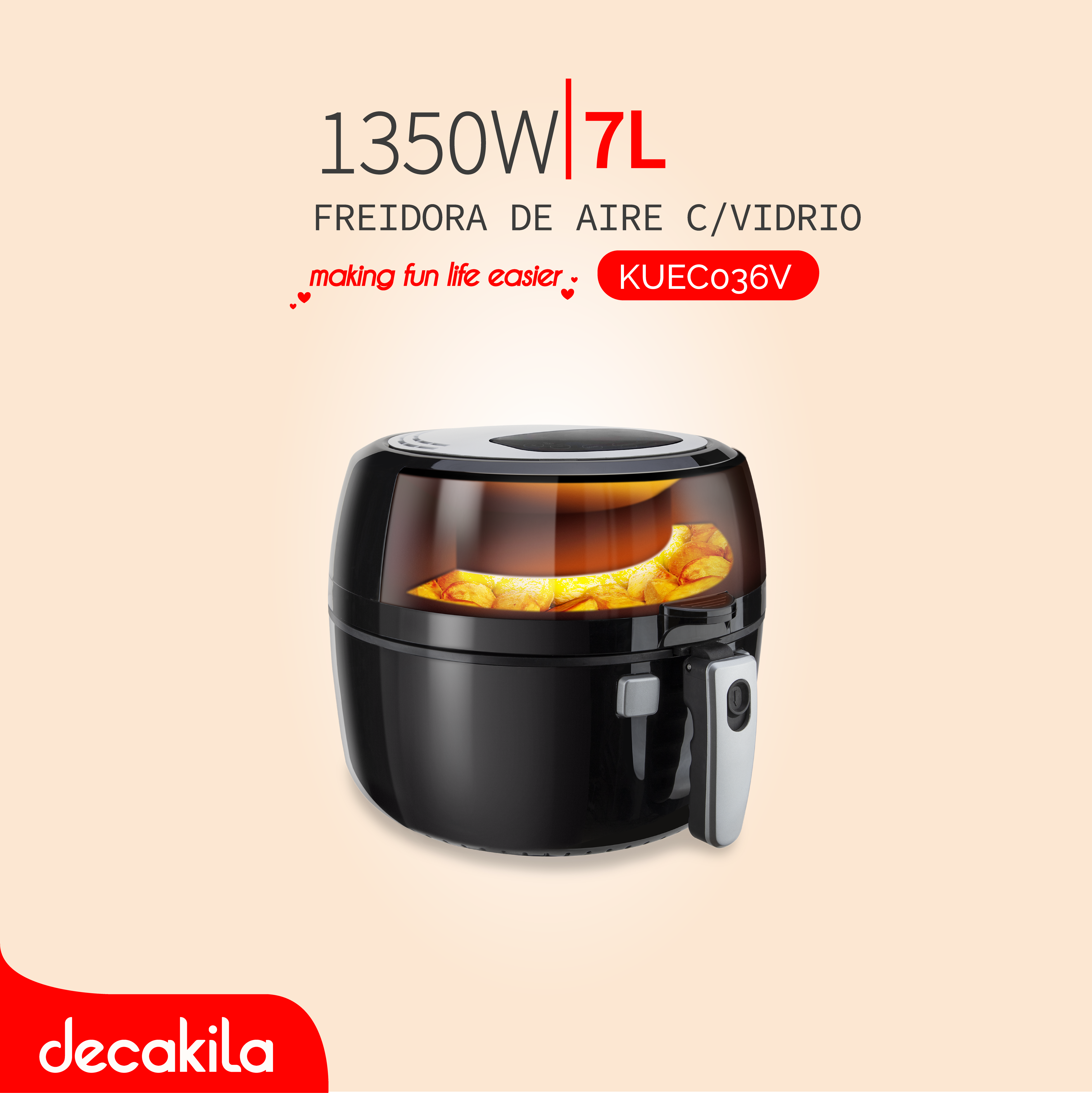 DECAKILA FREIDORA DE AIRE C/VIDRIO 7.0L 1350W