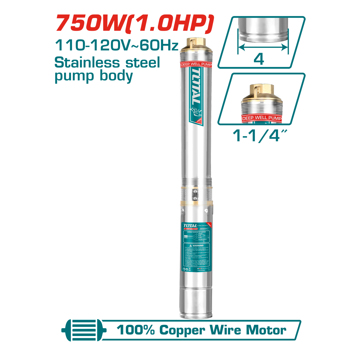 BOMBA SUMERGIBLE TOTAL 1HP-1 1/4"X 4" 120V
