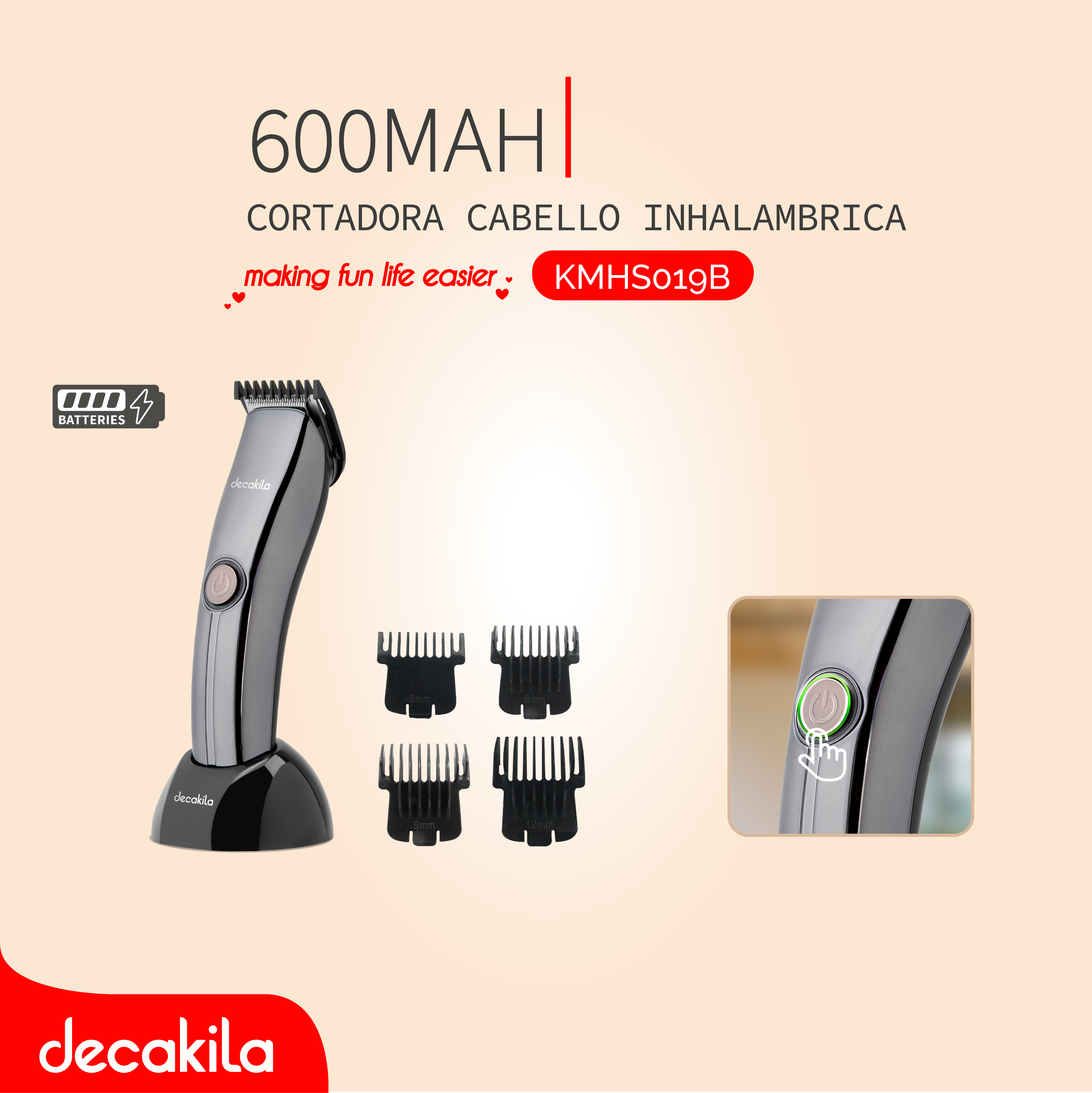 DECAKILA CORTADORA CABELLO INHALÁMBRICA 600MAH