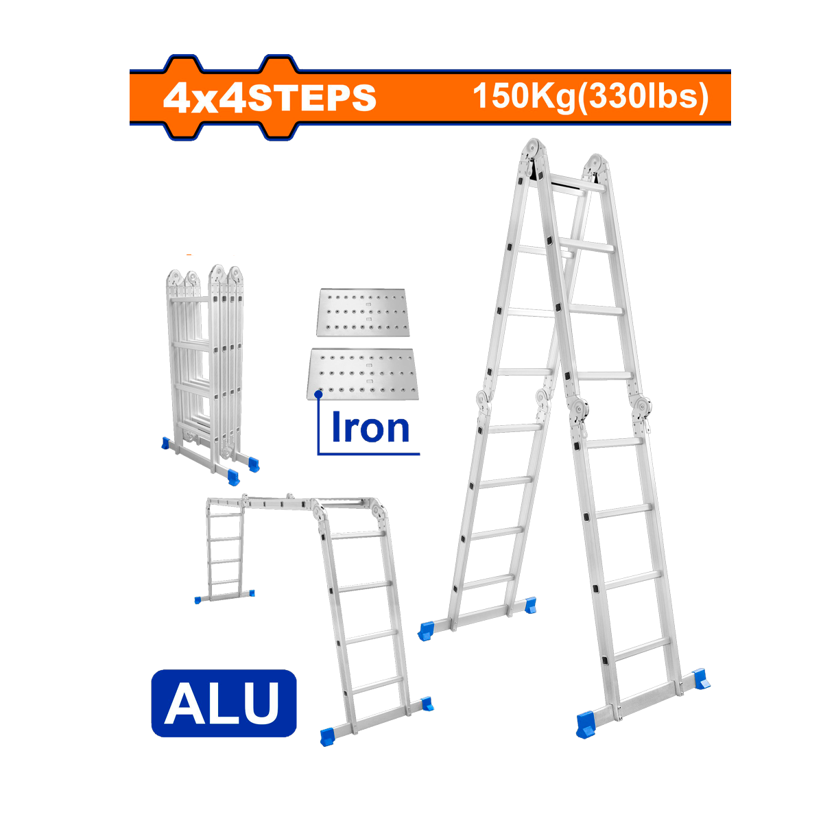 ESCALERA ALUMINIO WADFOW MULTIUSO 4X4, 2 PLATAF