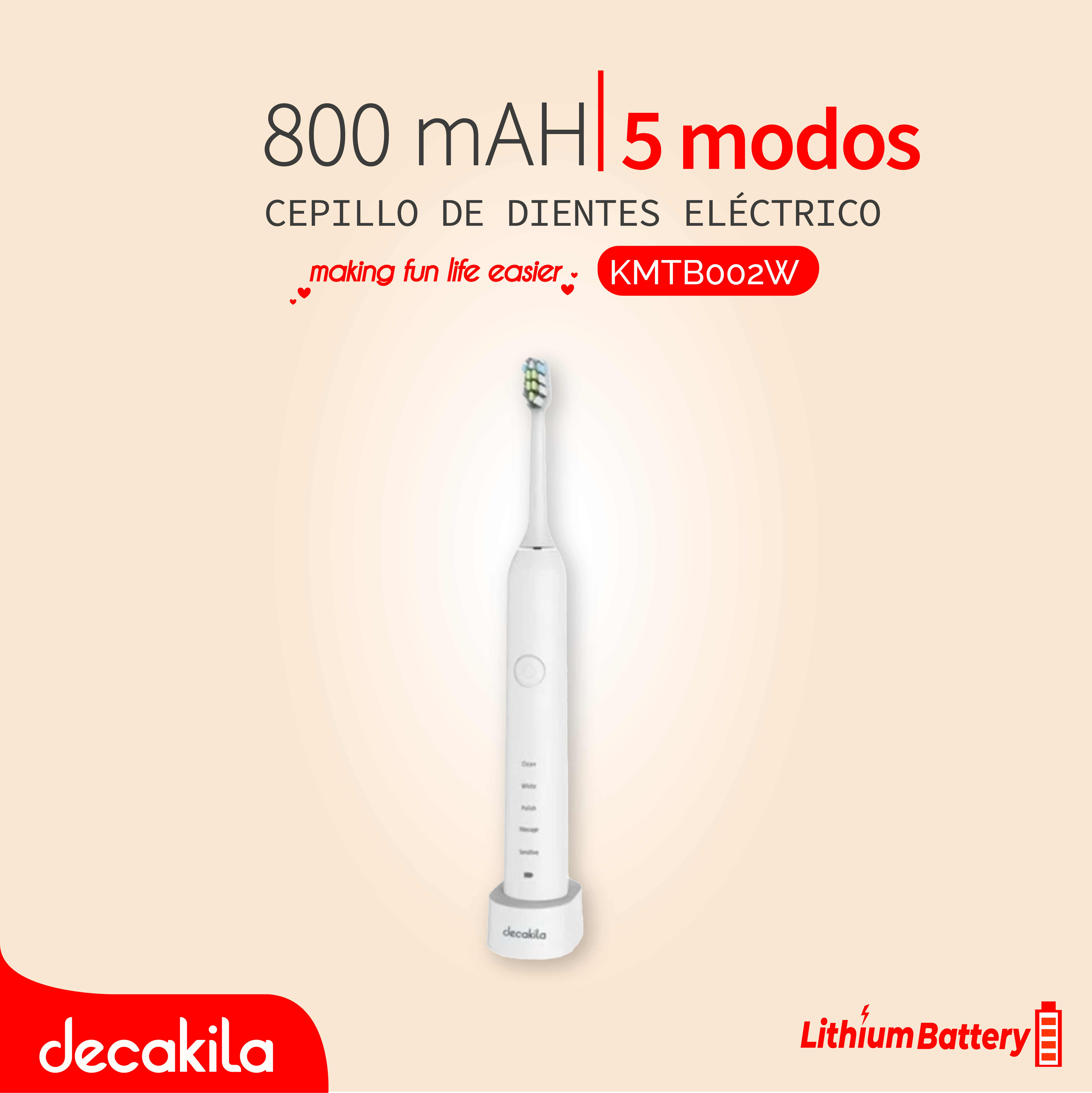 DECAKILA CEPILLO DIENTES ELÉCTRICO BAT LITIO 800M