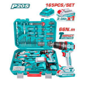 JUEGO HERRAMIENTAS TOTAL 165 PCS C/TALADRO 20V
