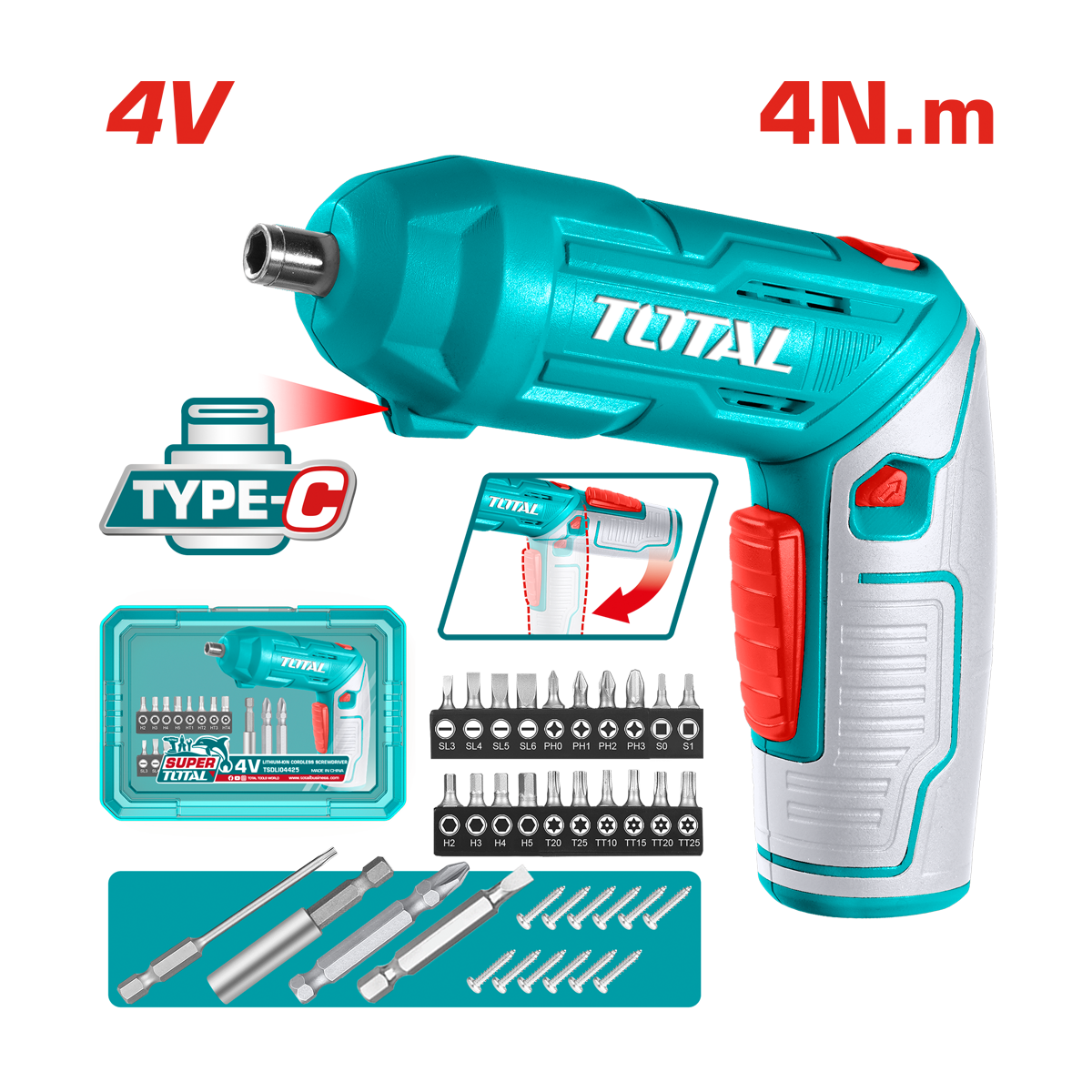 HE/DESATORNILLADOR TOTAL 4V 1/4" 25PCS