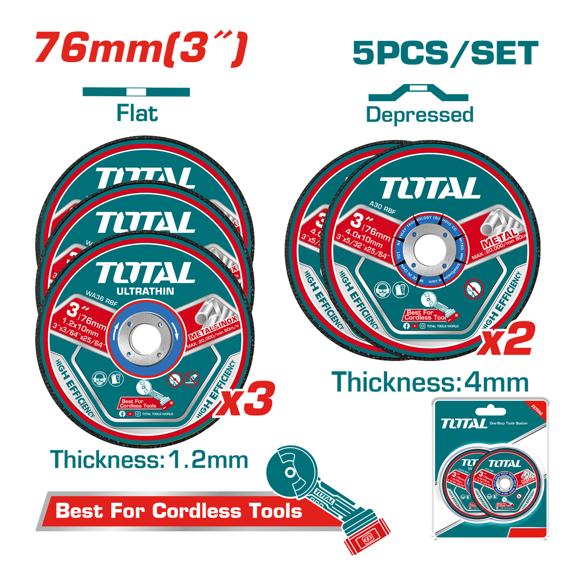 DISCO CORTAR METAL TOTAL 3"x 1.2 SET5 PCS