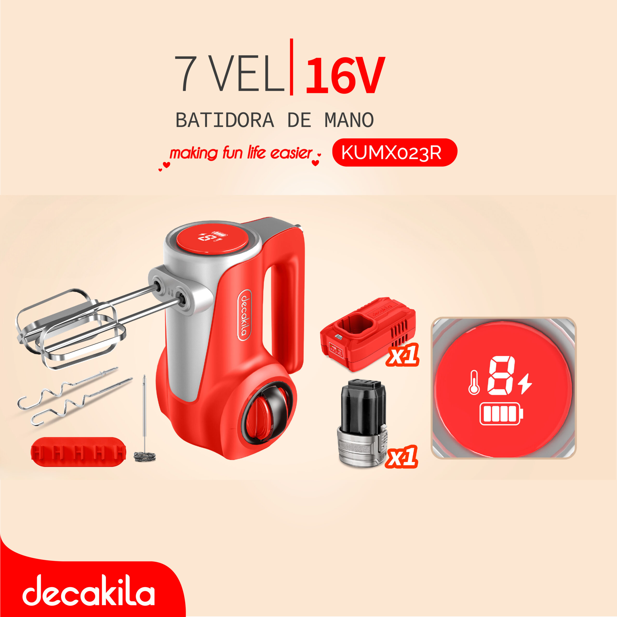 DECAKILA BATIDORA DE MANO 16V 7 VEL C/BAT