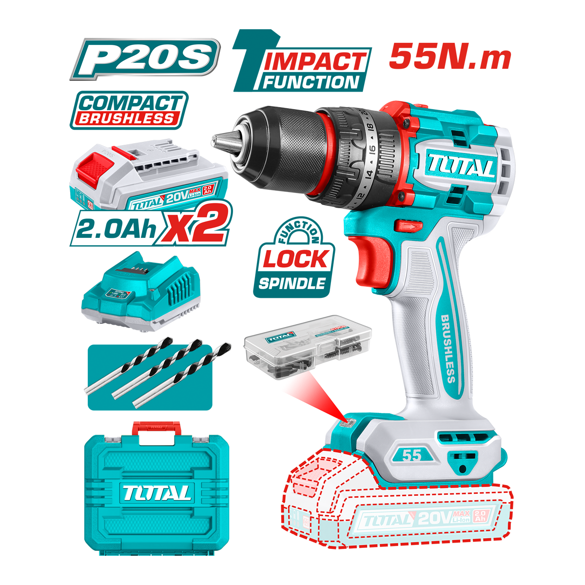 HE/TALADRO TOTAL 20V 1/2" 55NM