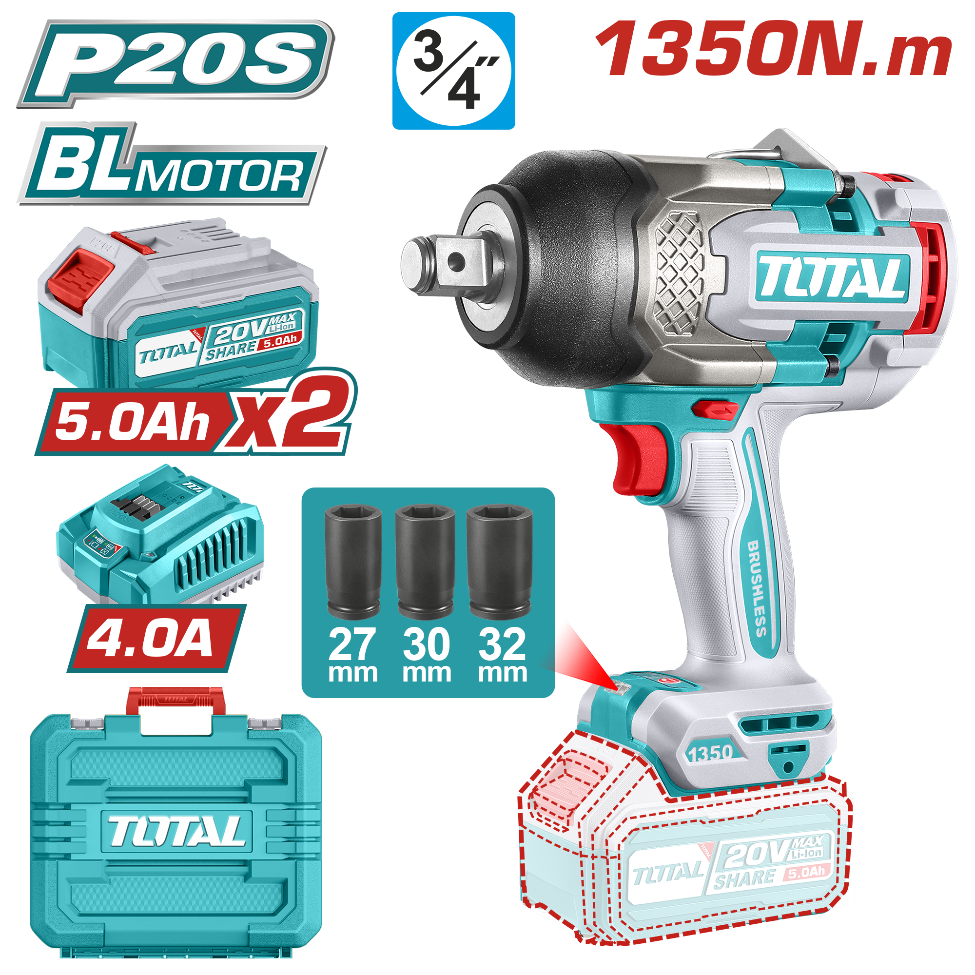 PISTOLA IMPACTO TOTAL 3/4 20V 1350NM C/BAT
